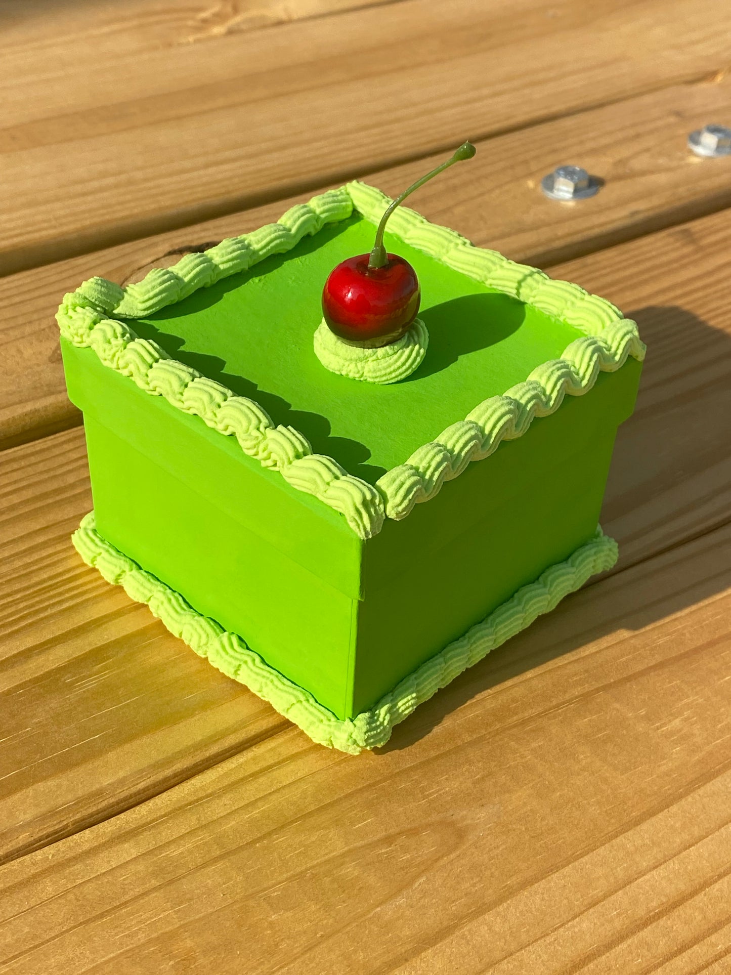 Fake green cherry cake