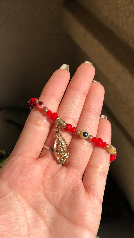 Virgencita Red Mal De Ojo Beaded Bracelet